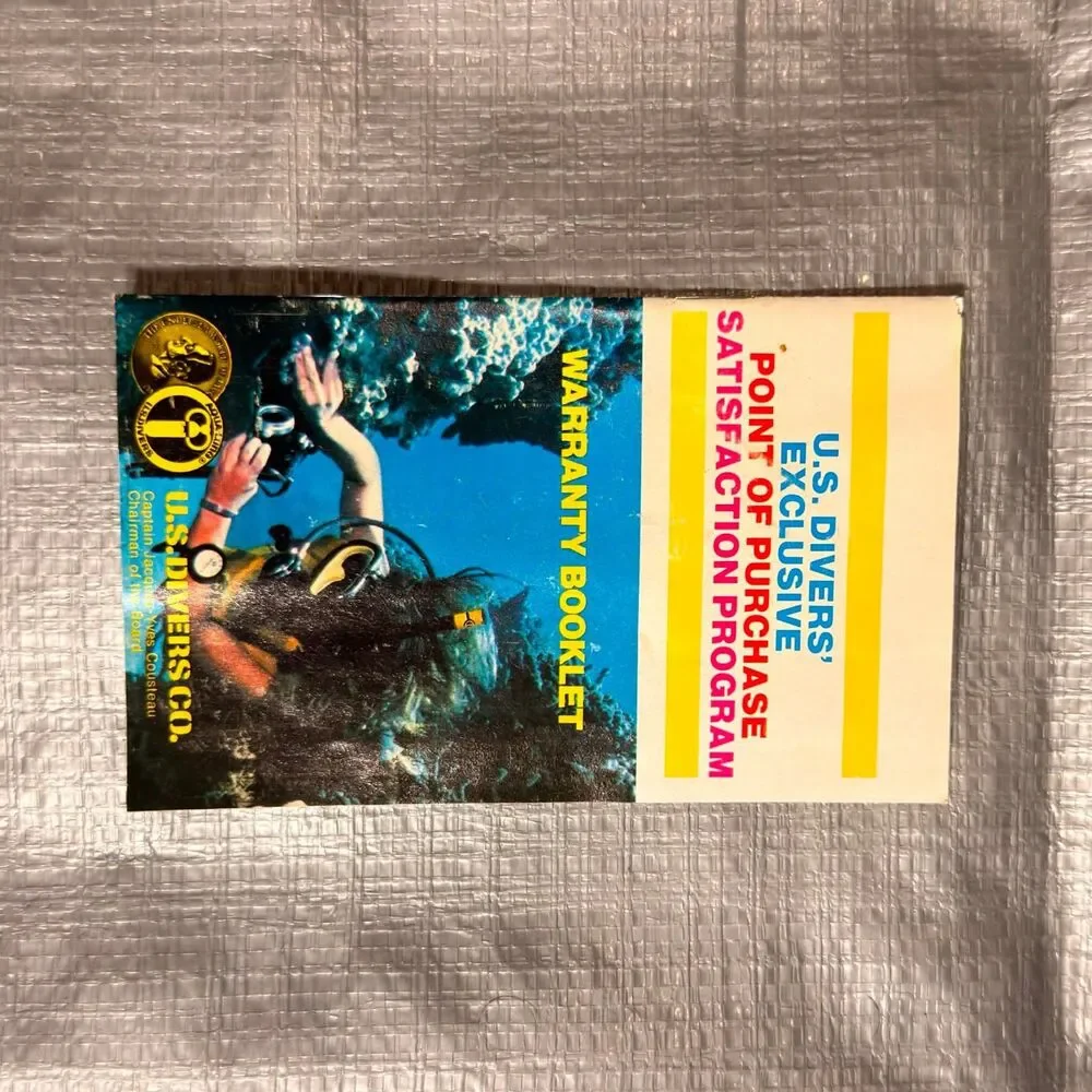 Vintage 1976 US Divers Dive Mask 5001-00 Yellow Box Receipt Pamphlet Jacques Cou